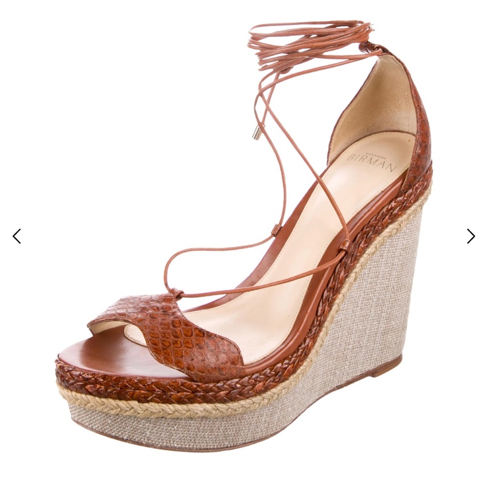 Alexandre Birman Python Leather Wedge Ankle Wrap … - image 1